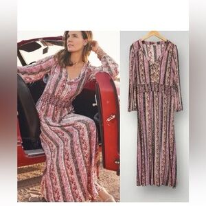 Soft Surroundings Bohemian Maxi Dress With Multi-Color Stripes & Jewel Detail XL
